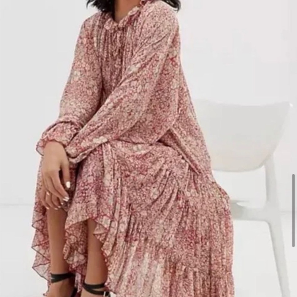EUC Free People Feeling Groovy long sleeve midi dress in red
